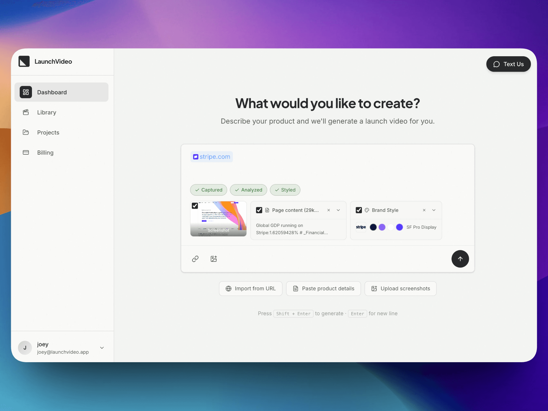 LaunchVideo Dashboard